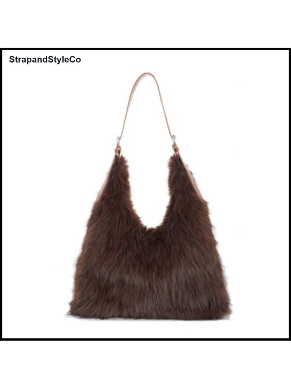 Faux Fur Hobo Shoulder Bag Fuzzy Adjustable Strap Winter Tote